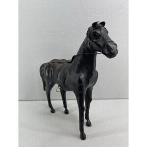 VTG Western Leather Horse Statue 12” Rustic Equestrian Farmhouse Decor